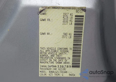 2017 Nissan Altima 2.5 S из США, поврежденный, VIN 1N4AL3AP9HN336789